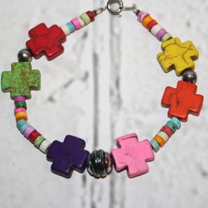 🌈💖✨ Colorful Carved Howlite Beaded Bracelet (8")